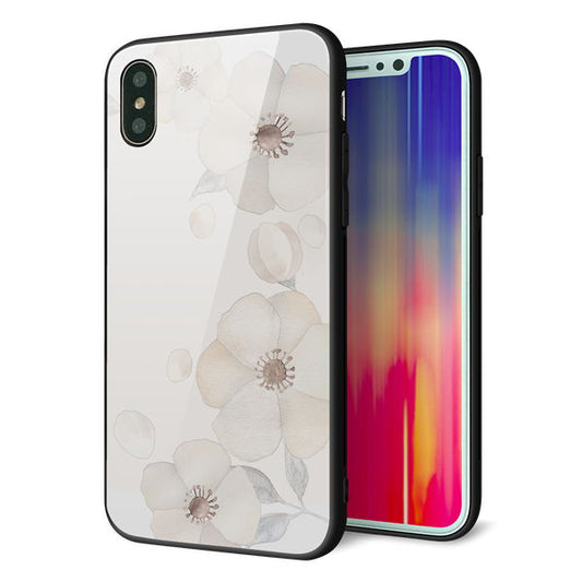 iPhone X 強化ガラス&TPUスマホケース ガラプリ【SC952 ドゥ・フルール(セピア)】
