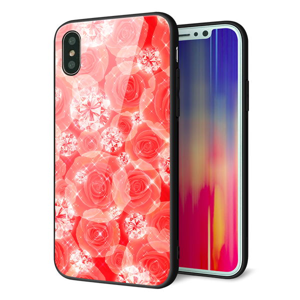 iPhone X 強化ガラス&TPUスマホケース ガラプリ【VA816 ダイヤモンドとバラ】