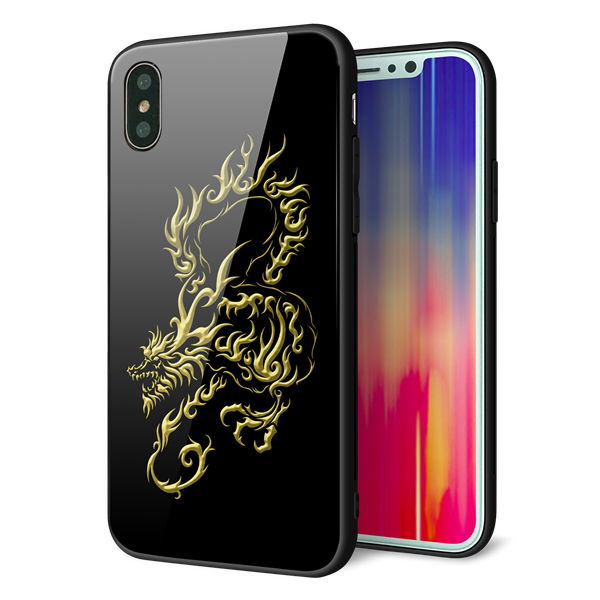 iPhone X 強化ガラス&TPUスマホケース ガラプリ【VA831 闇と龍】