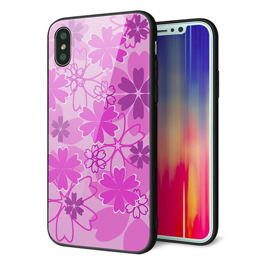 iPhone X 強化ガラス&TPUスマホケース ガラプリ【VA961 重なり合う花 ピンク】