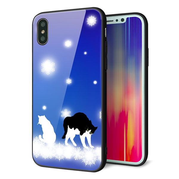 iPhone X 強化ガラス&TPUスマホケース ガラプリ【YJ335 雪の結晶 はちわれ】