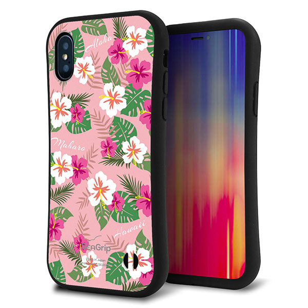 iPhone X スマホケース 「SEA Grip」 グリップケース Sライン 【SC882 ハワイアンアロハレトロ ピンク】 UV印刷