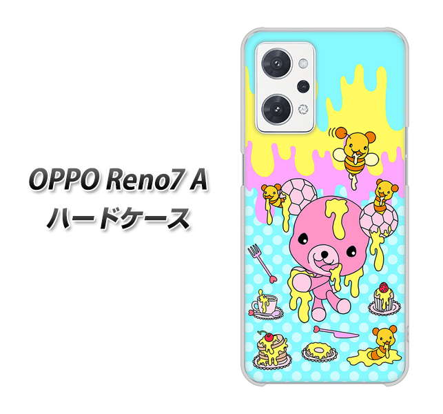 OPPO Reno7 A AG821 ハニベア(水玉水色) ハードケース 背面印刷