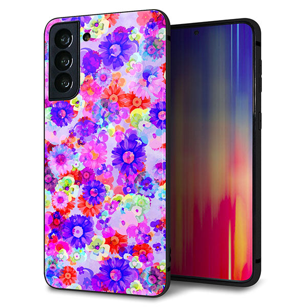Galaxy S21+ 5G SCG10 au 強化ガラス&TPUスマホケース ガラプリ【SC868 リバティプリント フルールドパルファン(パープル)】