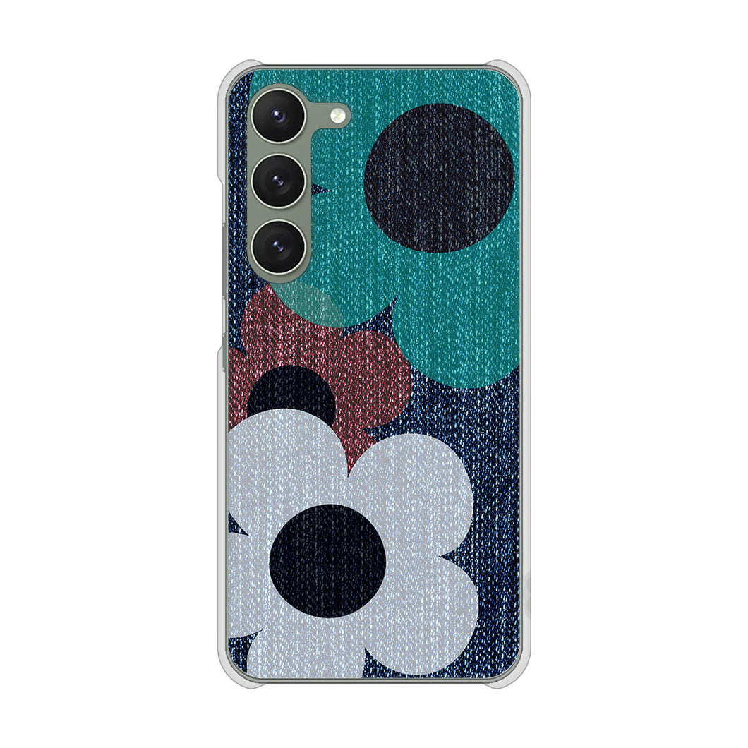 Galaxy S23 SCG19 au EK869 ルーズフラワーinデニム風 ハードケース 背面印刷