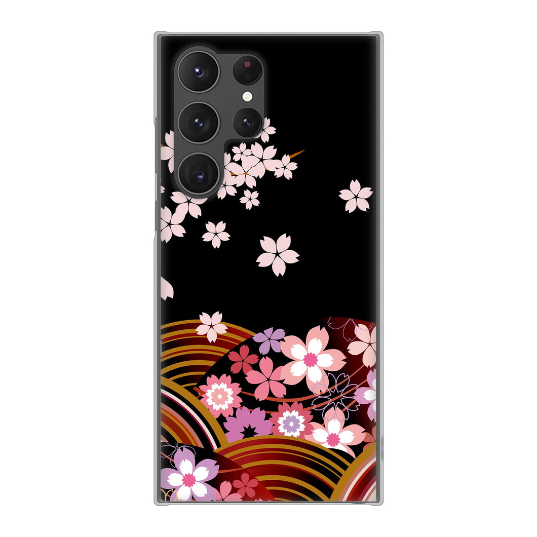 Galaxy S23 Ultra SCG20 au 1237 和柄&筆文字・夜桜の宴 ハードケース 背面印刷