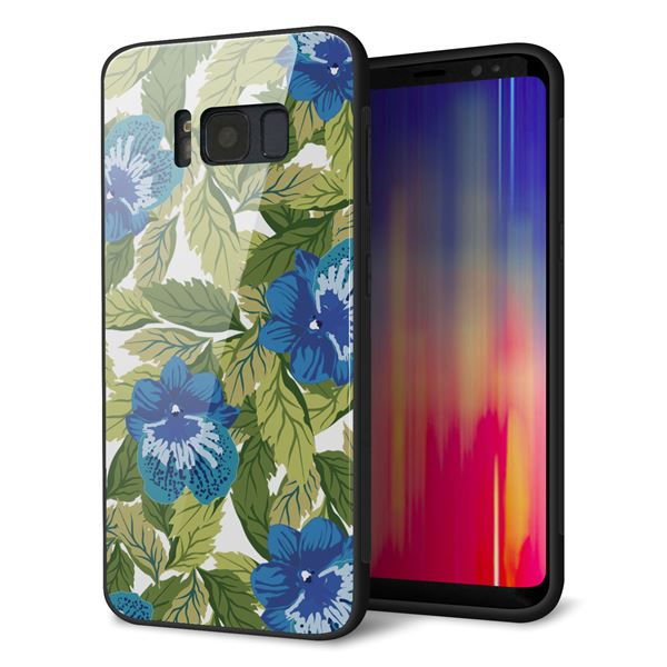 Galaxy S8 SCV36 au 強化ガラス&TPUスマホケース ガラプリ【SC896 ボタニカル ブルー&リーフ】