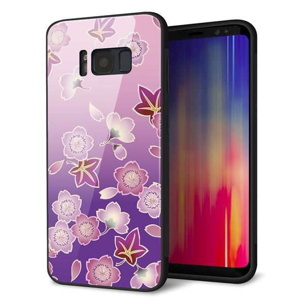 Galaxy S8 SCV36 au 強化ガラス&TPUスマホケース ガラプリ【YJ324 和柄 桜 もみじ】