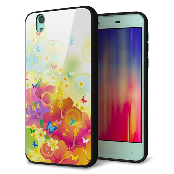 AQUOS sense SHV40 au 強化ガラス&TPUスマホケース ガラプリ【647 ハイビスカスと蝶】