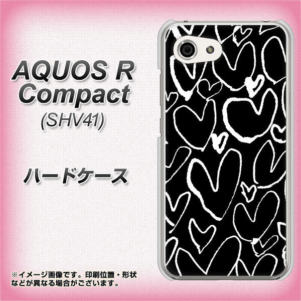 AQUOS R compact SHV41 au 1124 ハート BK&WH ハードケース 背面印刷