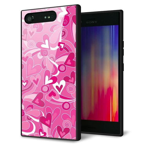 Xperia XZ1 SO-01K docomo 強化ガラス&TPUスマホケース ガラプリ【383 ピンクのハート】