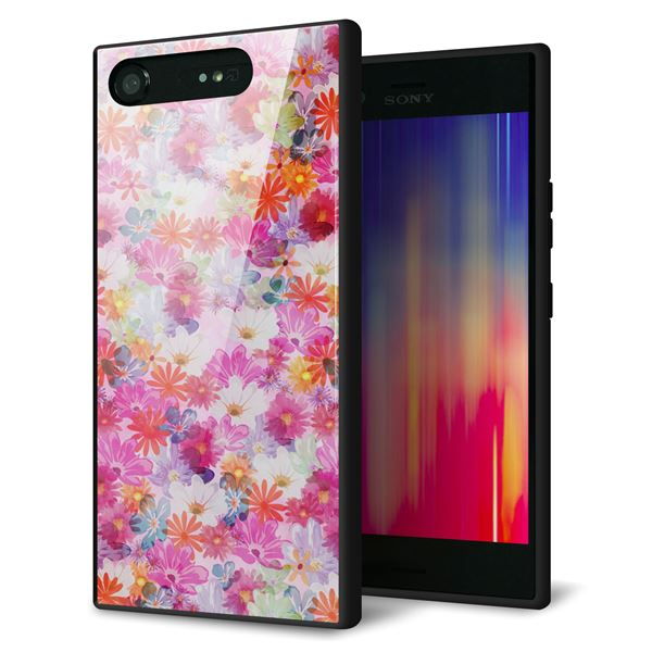 Xperia XZ1 SO-01K docomo 強化ガラス&TPUスマホケース ガラプリ【SC874 リバティプリント プレスドフラワー(ピンク)】