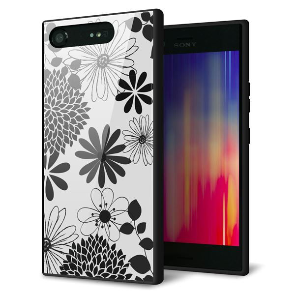 Xperia XZ1 SO-01K docomo 強化ガラス&TPUスマホケース ガラプリ【SC912 花柄モノトーン 01】