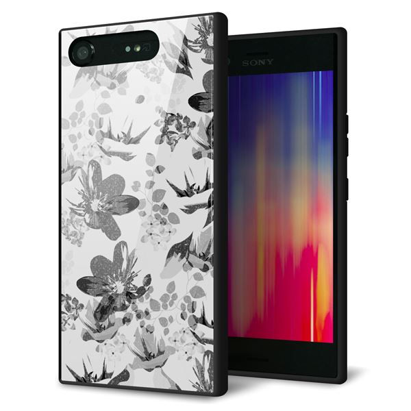 Xperia XZ1 SO-01K docomo 強化ガラス&TPUスマホケース ガラプリ【SC914 花柄モノトーン 03】