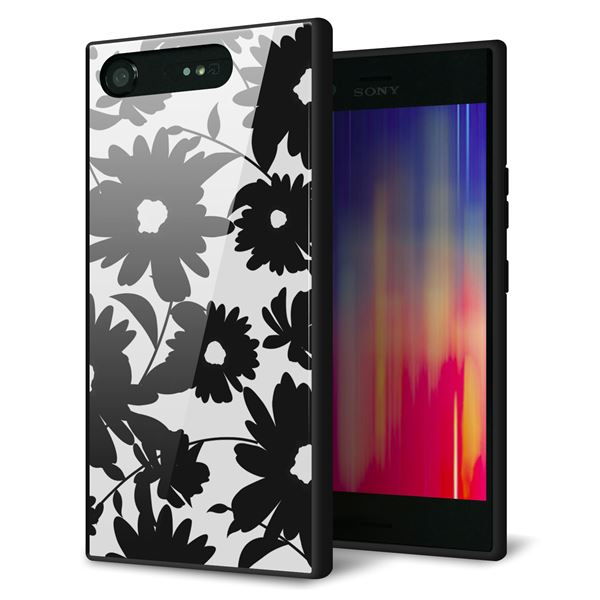 Xperia XZ1 SO-01K docomo 強化ガラス&TPUスマホケース ガラプリ【SC916 花柄モノトーン 05】