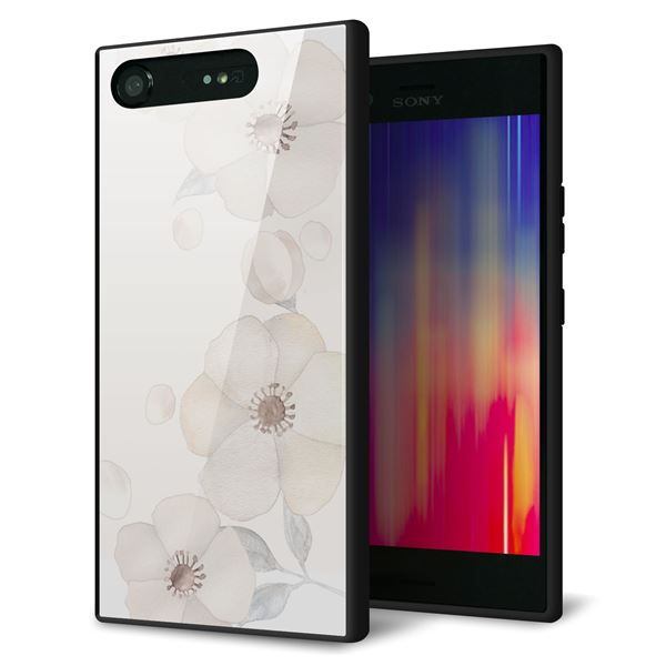 Xperia XZ1 SO-01K docomo 強化ガラス&TPUスマホケース ガラプリ【SC952 ドゥ・フルール(セピア)】