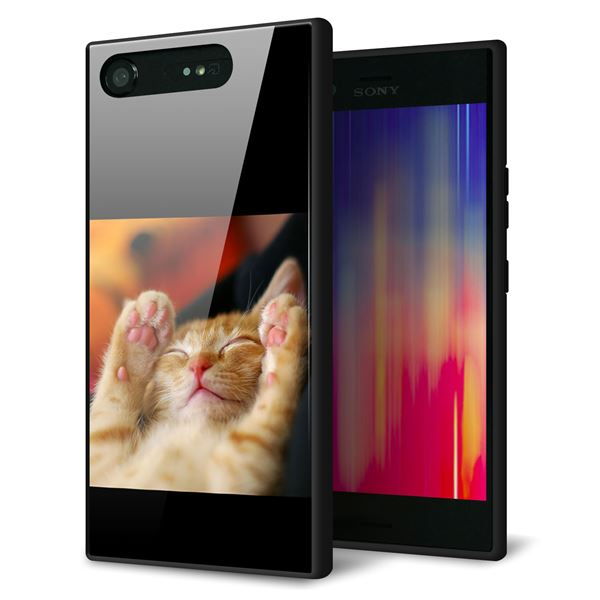 Xperia XZ1 SO-01K docomo 強化ガラス&TPUスマホケース ガラプリ【VA804 爆睡するネコ】