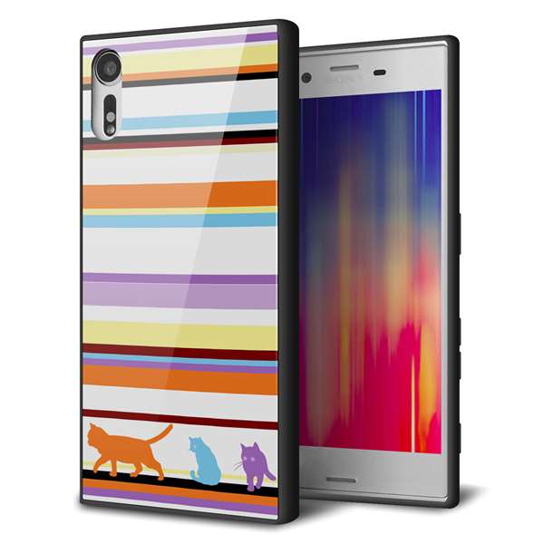 Xperia XZ SOV34 au 強化ガラス&TPUスマホケース ガラプリ【YA887 ストライプネコ01】