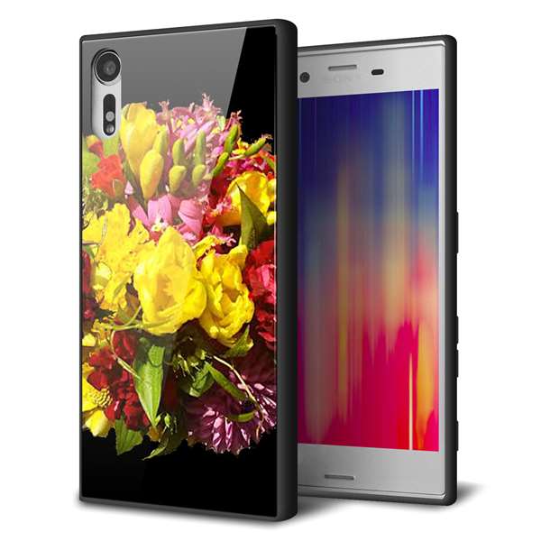 Xperia XZ SOV34 au 強化ガラス&TPUスマホケース ガラプリ【YI883 フラワー4】