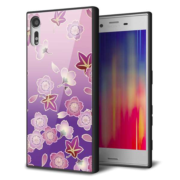 Xperia XZ SOV34 au 強化ガラス&TPUスマホケース ガラプリ【YJ324 和柄 桜 もみじ】