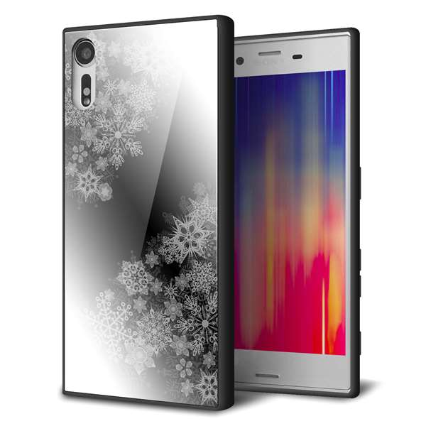 Xperia XZ SOV34 au 強化ガラス&TPUスマホケース ガラプリ【YJ340 モノトーン 雪の結晶 】