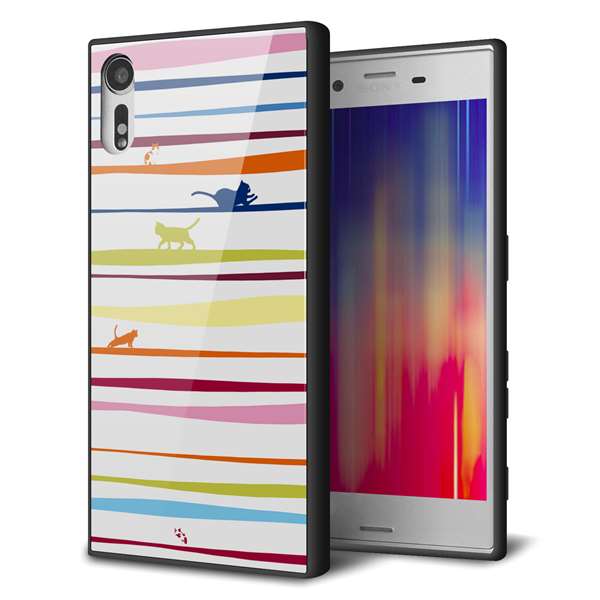 Xperia XZs SOV35 au 強化ガラス&TPUスマホケース ガラプリ【YA893 ストライプネコ02 L】