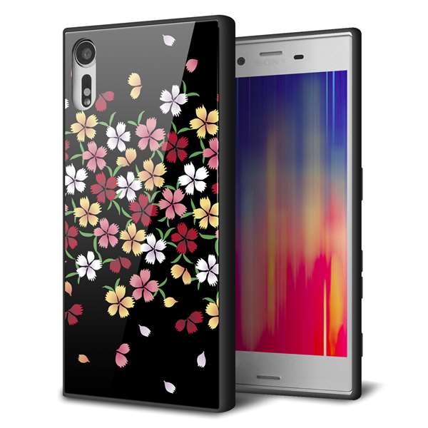 Xperia XZs SOV35 au 強化ガラス&TPUスマホケース ガラプリ【YJ323 和柄 なでしこ】
