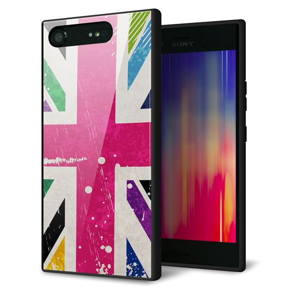Xperia XZ1 SOV36 au 強化ガラス&TPUスマホケース ガラプリ【SC806 ユニオンジャック ピンクビンテージ】