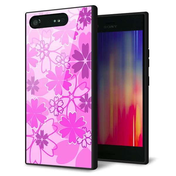 Xperia XZ1 SOV36 au 強化ガラス&TPUスマホケース ガラプリ【VA961 重なり合う花 ピンク】
