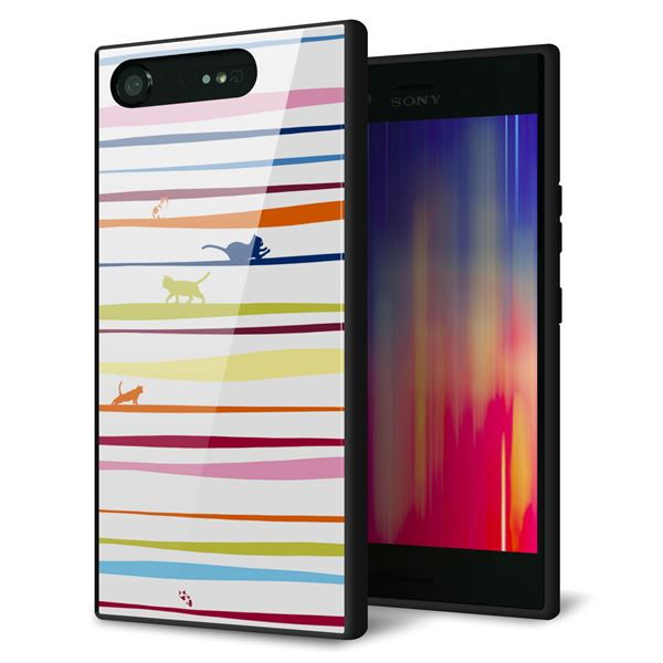 Xperia XZ1 SOV36 au 強化ガラス&TPUスマホケース ガラプリ【YA893 ストライプネコ02 L】