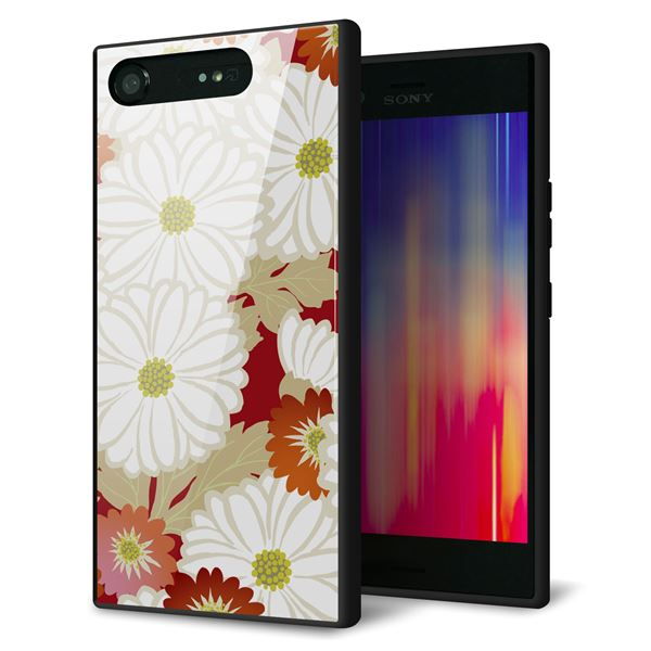 Xperia XZ1 SOV36 au 強化ガラス&TPUスマホケース ガラプリ【YJ322 和柄 菊】