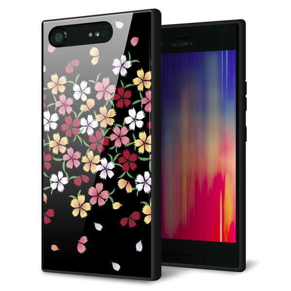 Xperia XZ1 SOV36 au 強化ガラス&TPUスマホケース ガラプリ【YJ323 和柄 なでしこ】