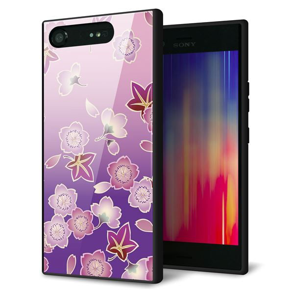 Xperia XZ1 SOV36 au 強化ガラス&TPUスマホケース ガラプリ【YJ324 和柄 桜 もみじ】