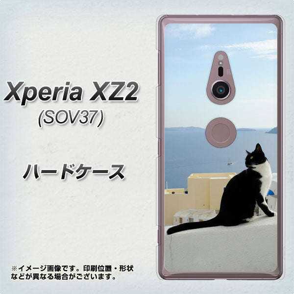 Xperia XZ2 SOV37 au VA805 ネコと地中海 ハードケース 背面印刷