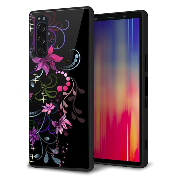 Xperia 5 SOV41 au 強化ガラス&TPUスマホケース ガラプリ【263 闇に浮かぶ華】