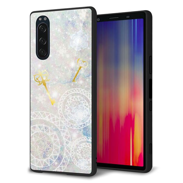 Xperia 5 SOV41 au 強化ガラス&TPUスマホケース ガラプリ【KM881 魔法陣と鍵】