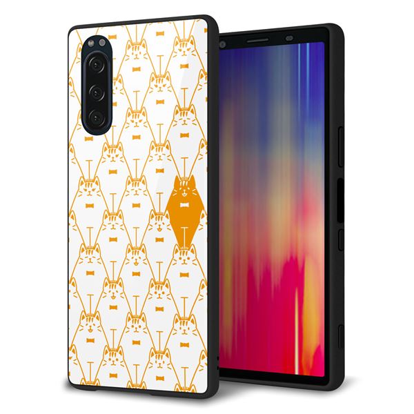Xperia 5 SOV41 au 強化ガラス&TPUスマホケース ガラプリ【MA915 パターン ネコ】