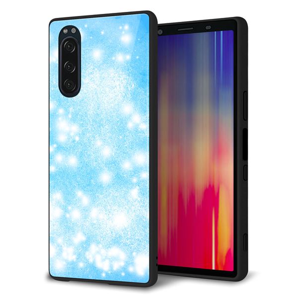 Xperia 5 SOV41 au 強化ガラス&TPUスマホケース ガラプリ【YJ289 デザインブルー】