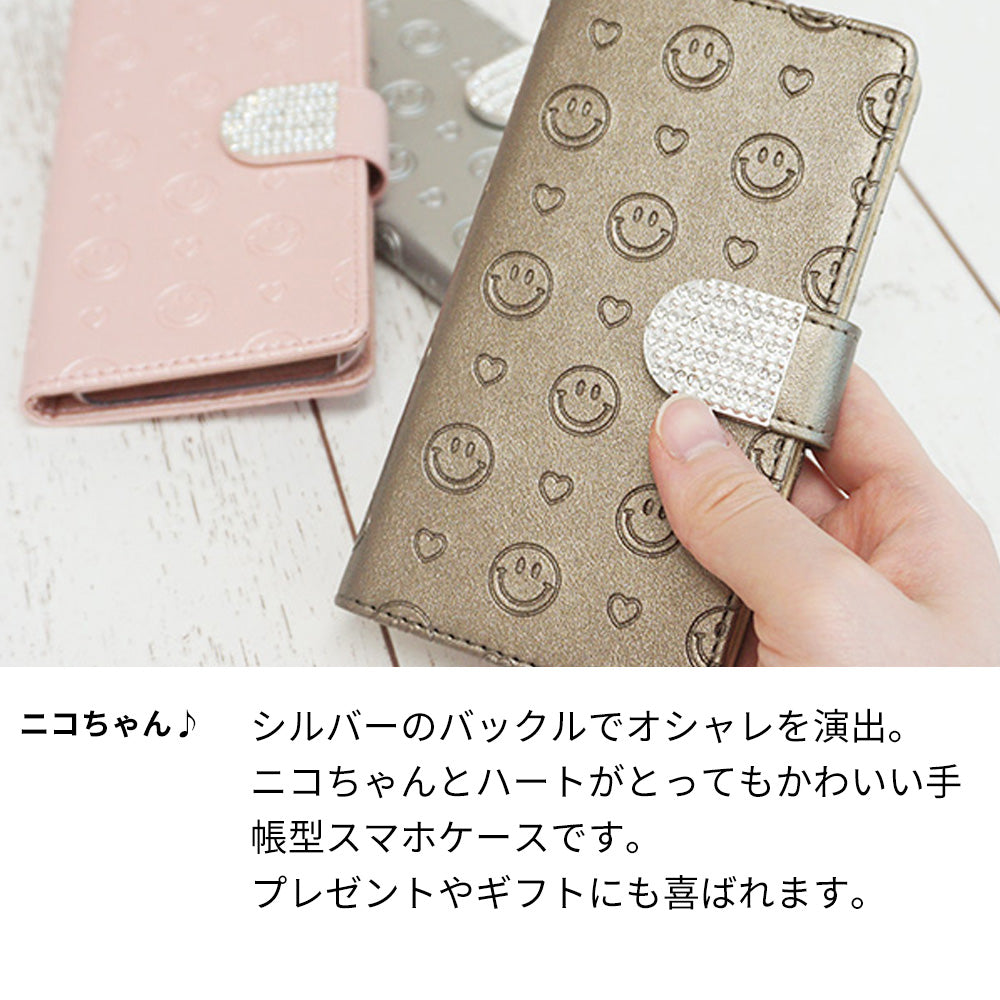 OPPO Reno7 A スマホケース 手帳型 ニコちゃん ハート デコ ラインストーン バックル 耐衝撃