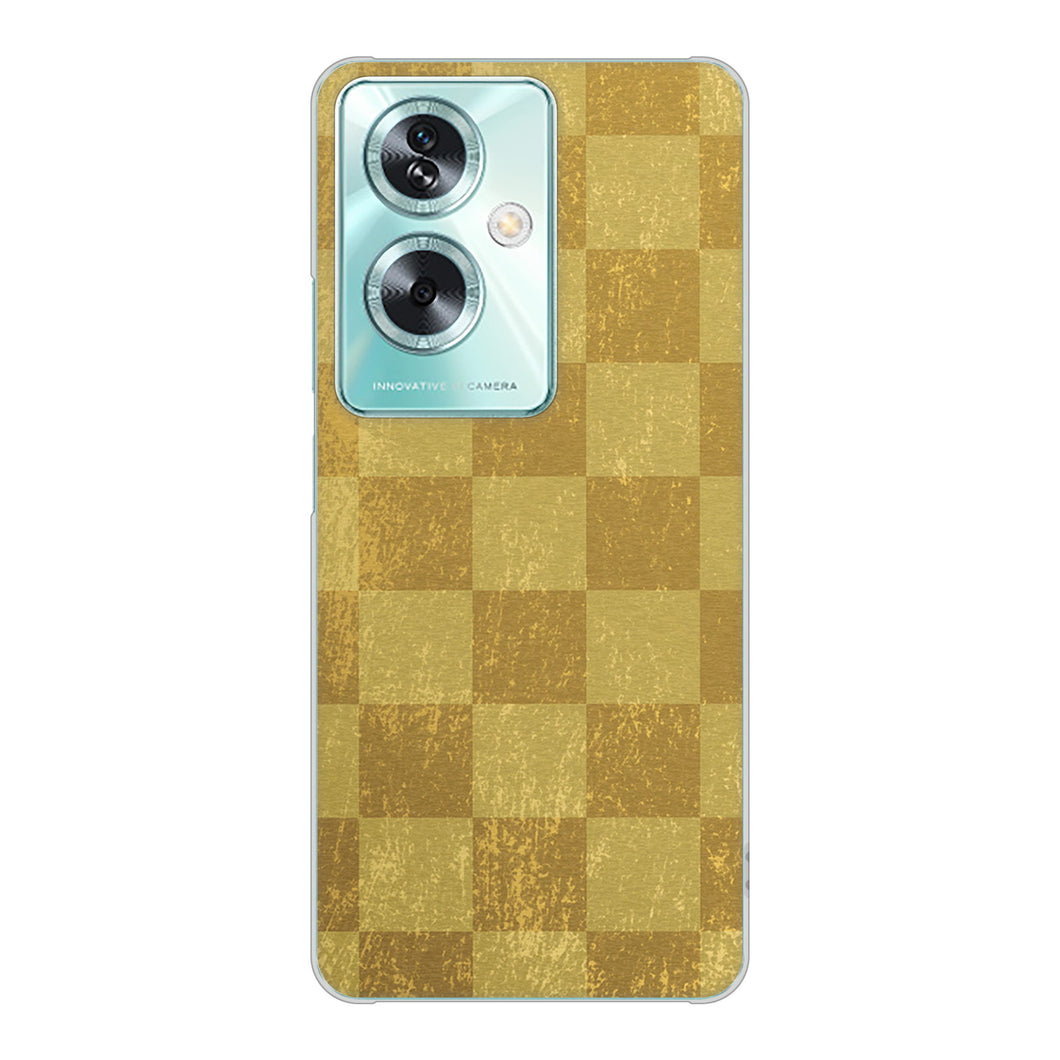 OPPO A79 5G A303OP Y!mobile 619 市松模様-金（骨董風に傷んだイメージ） ハードケース 背面印刷