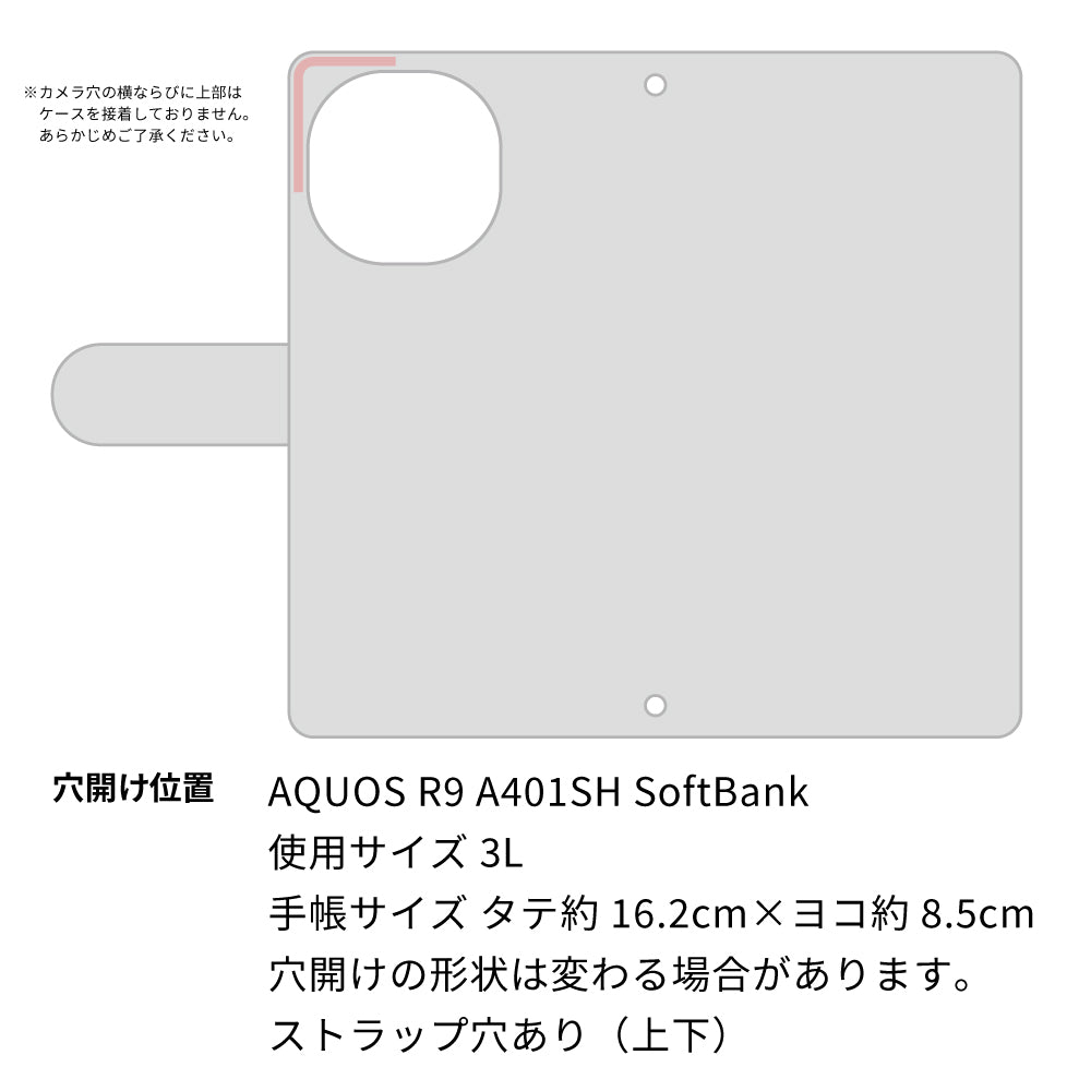 AQUOS R9 A401SH SoftBank 借りてきた猫 プリント手帳型ケース 耐衝撃