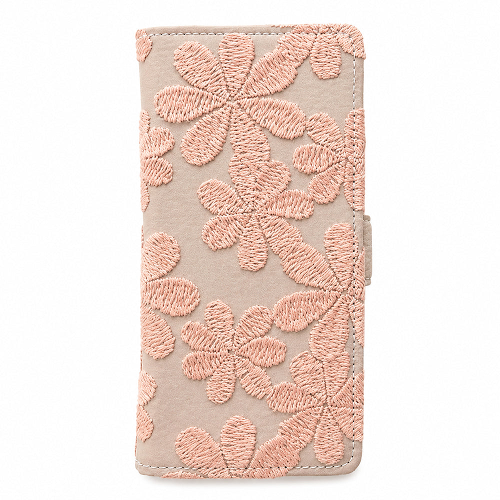 iPhone 18 Pro ラテフラワー 刺繍 サイドマグネット スマホケース 手帳型