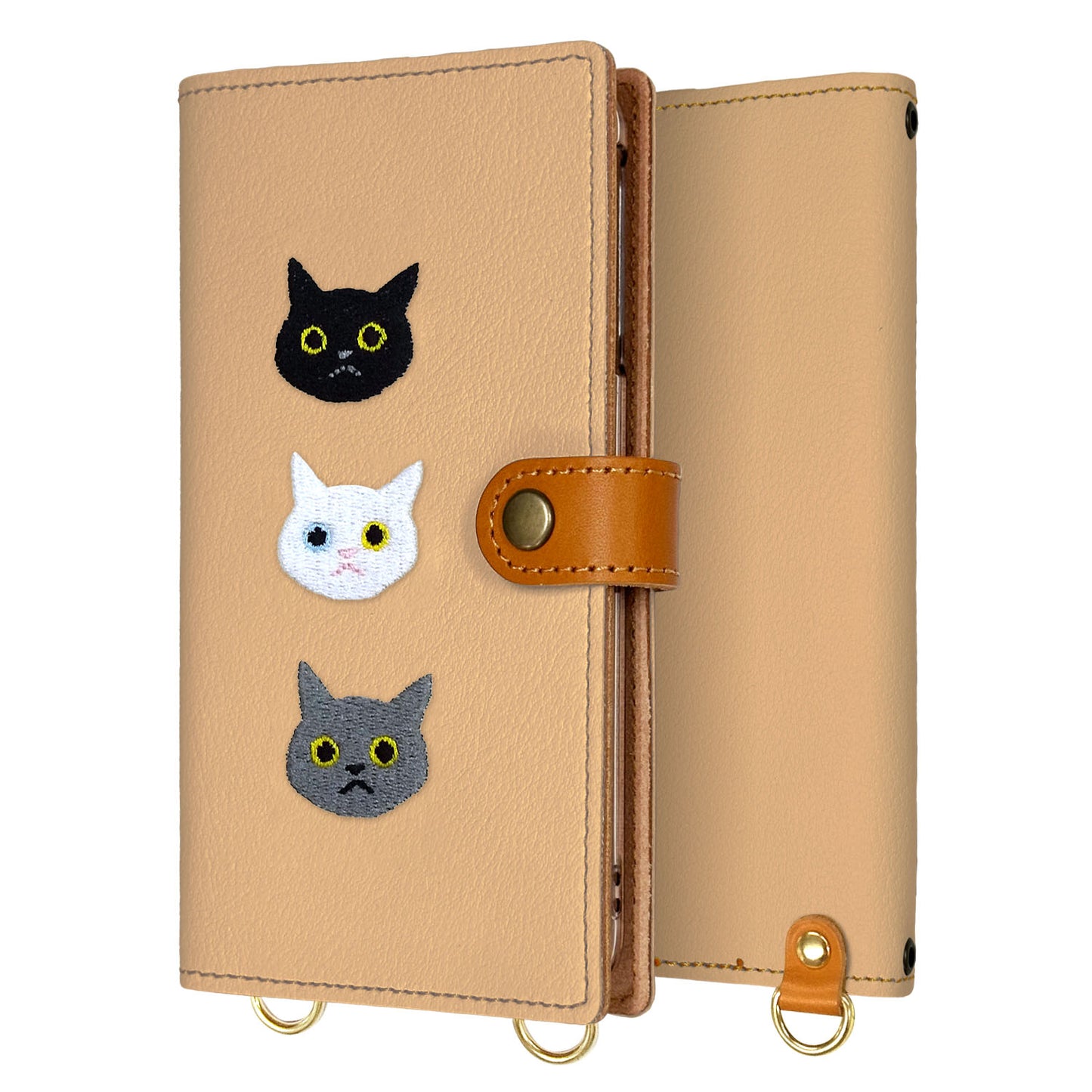iPhone 18 Pro Max 刺繍 3匹の猫 手帳型ケース 耐衝撃