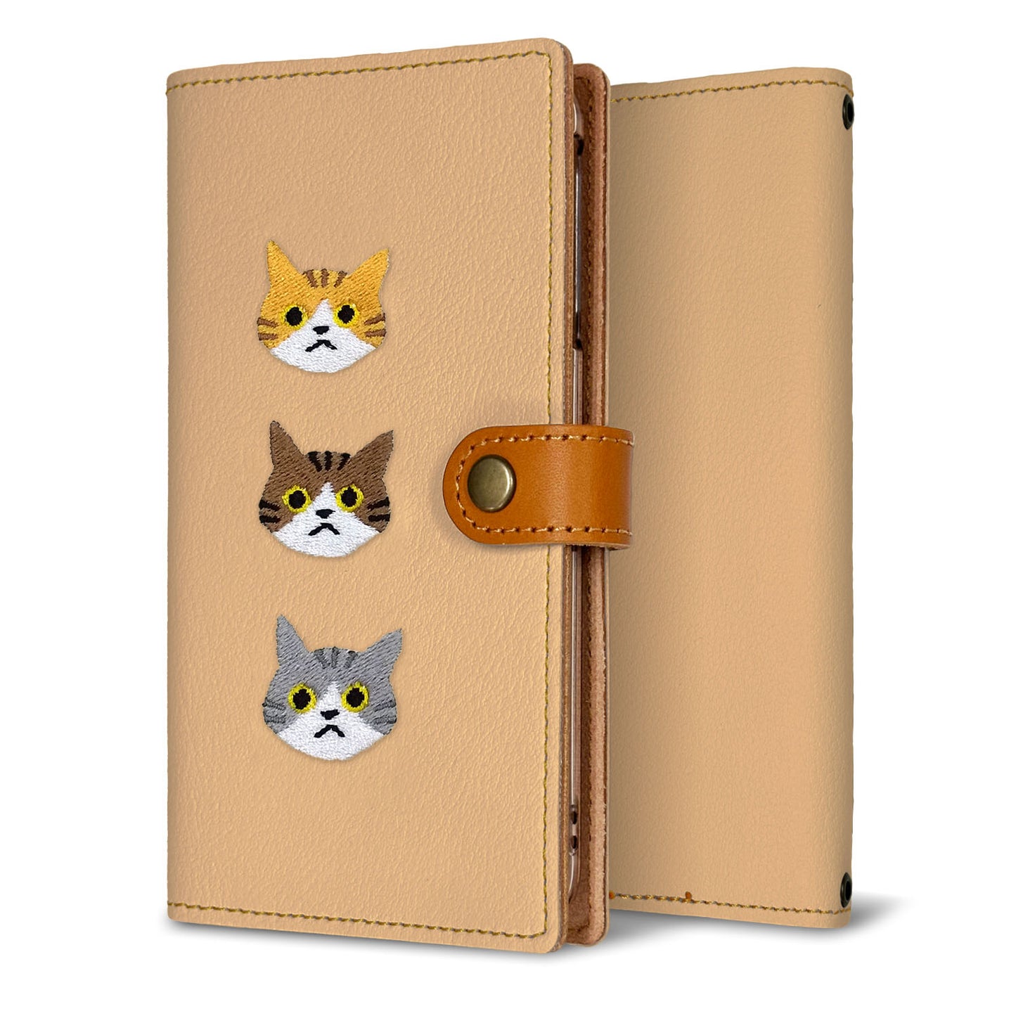 AQUOS zero6 刺繍 3匹の猫 手帳型ケース 耐衝撃