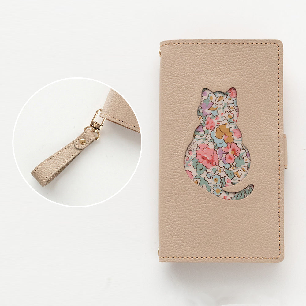 リバティ 猫・うさぎ 本革 サイドマグネット スマホケース 手帳型