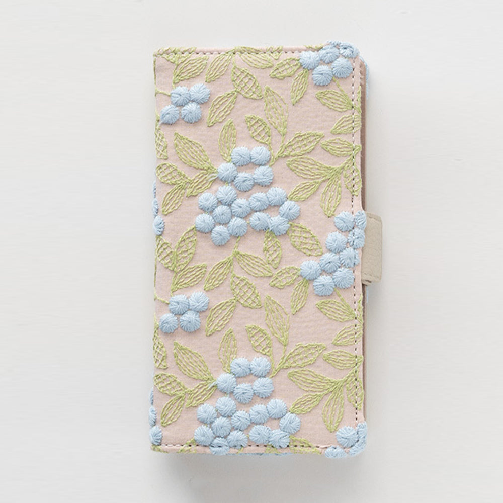iPhone 18 Pro ぷっくりミモザ 刺繍 サイドマグネット スマホケース 手帳型