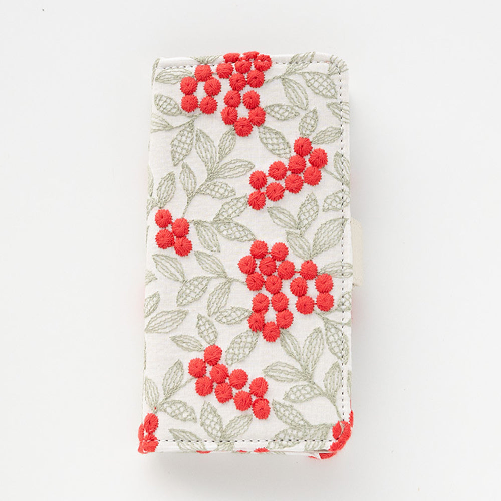 iPhone 18 Pro ぷっくりミモザ 刺繍 サイドマグネット スマホケース 手帳型