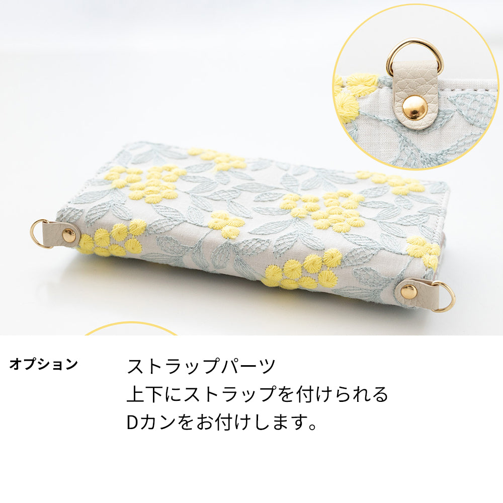 iPhone 18 Pro ぷっくりミモザ 刺繍 サイドマグネット スマホケース 手帳型