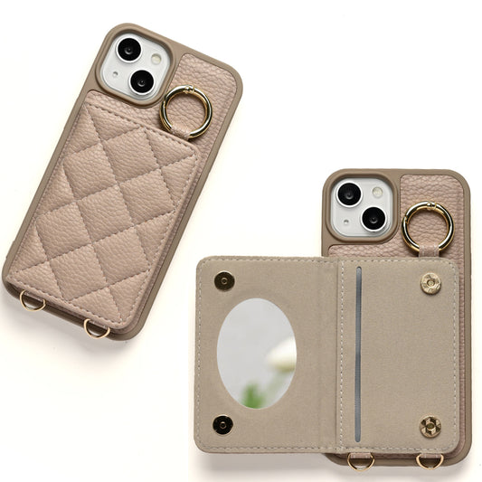 iPhone Air キルティング カラー リアケース 2つ折りカードケース ミラー付き
