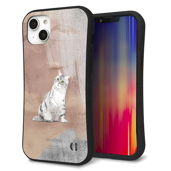 iPhone 14 Plus スマホケース 「SEA Grip」 グリップケース Sライン 【HA166 アメリカンショートヘア+くすみカラー】 UV印刷
